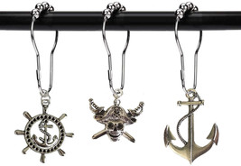 Aimoye Nautical Shower Curtain Hooks Rings Pirate Skull, Anchor, Rudder Decor - £27.82 GBP