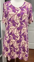 LOGO by Lori Goldstein Short Sleeve Top Purple Blouse Flowy Geometric Ar... - £12.22 GBP