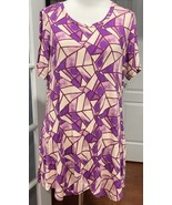 LOGO by Lori Goldstein Short Sleeve Top Purple Blouse Flowy Geometric Ar... - $300.88 MXN