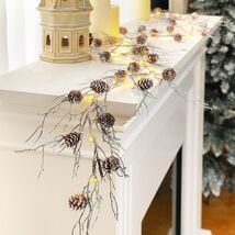 Jutom Christmas Pine Cone Garland with Lights 5.41ft Snowy Flocked Decor - $13.68