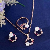 Jewelry Set(3 items) of Tiny Wreath Rose Necklace + Earrings + Ring - £16.80 GBP