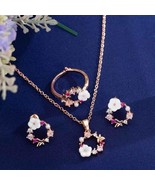 Jewelry Set(3 items) of Tiny Wreath Rose Necklace + Earrings + Ring - £16.67 GBP