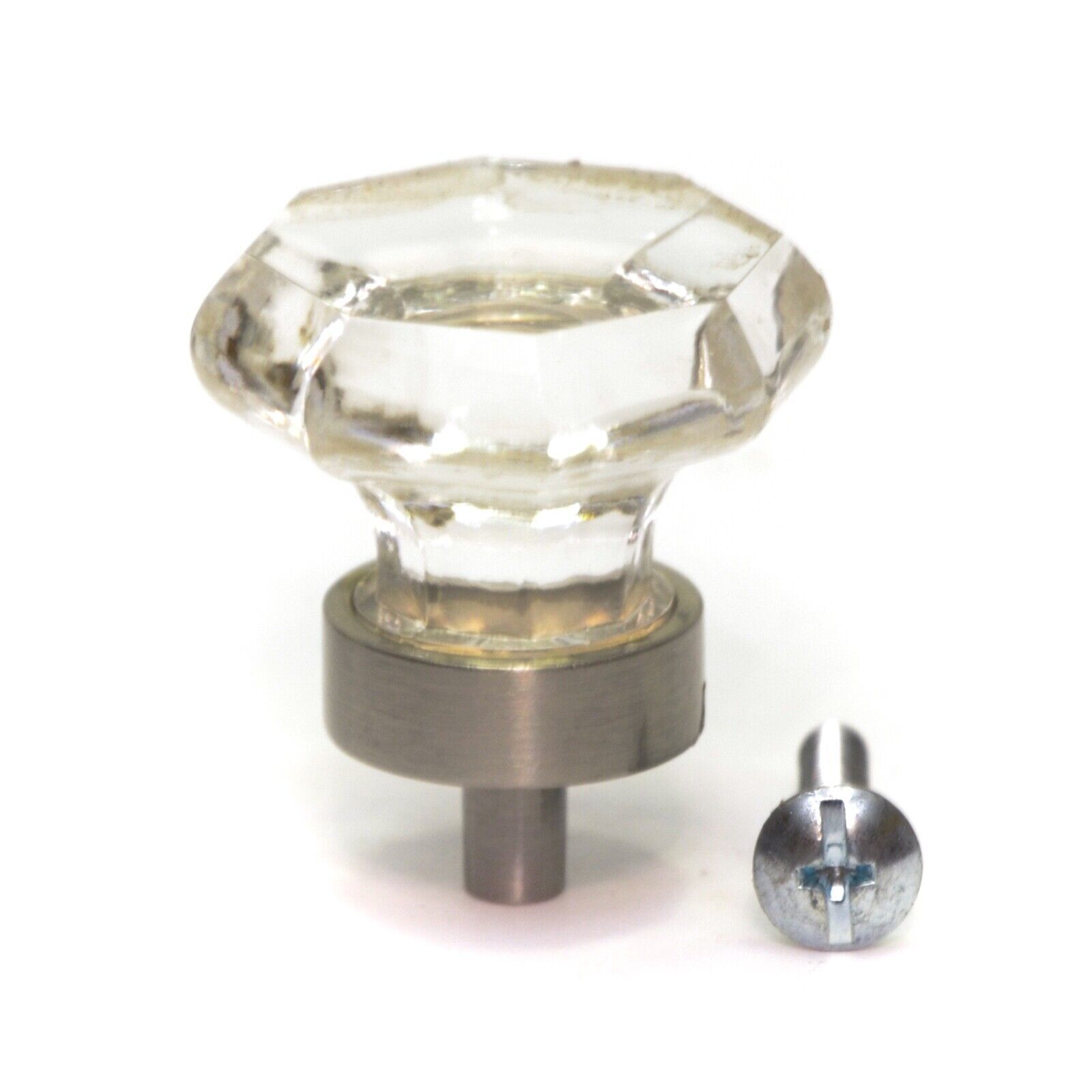 Primary image for Amerock Traditional Classic Glass Clear Knob Satin Nickel 1 1/4" Diameter New