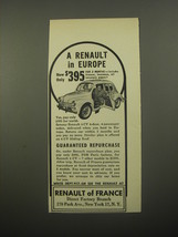 1956 Renault 4CV Sedan Ad - A Renault in Europe - £14.45 GBP
