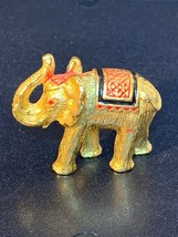 Vintage Elephant Figurine Gold Toned w/ Ruby Red Eyes Trunk Up! Very Detailed!! - £8.11 GBP