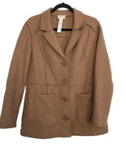 CHICO&#39;S Womens Jacket Camel Tan Boiled Wool Car Coat Button Up Pockets S... - $37.43