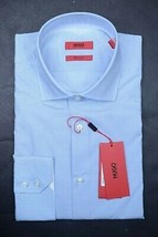 HUGO BOSS Eraldi Hombre Fácil Hierro Corte Normal Azul Cuadros Algodón Camisa 38 - £50.09 GBP