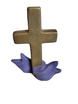 Vintage Figurine Religious Cross  Ceramic Ribbon Christian VTG Decor - £14.43 GBP