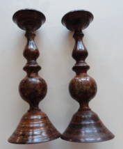 Pair of Matching Pillar Candle Holders Medium Earth Tone color  13.5&quot; Tall - £20.99 GBP