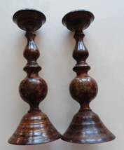 Pair of Matching Pillar Candle Holders Medium Earth Tone color  13.5&quot; Tall - £21.02 GBP