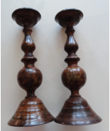 Pair of Matching Pillar Candle Holders Medium Earth Tone color  13.5&quot; Tall - $25.53