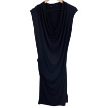 MICHAEL Michael Kors black cowl neck asymmetric ruched side midi dress medium - £22.11 GBP