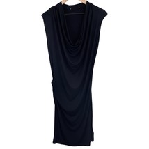 MICHAEL Michael Kors black cowl neck asymmetric ruched side midi dress m... - £22.30 GBP