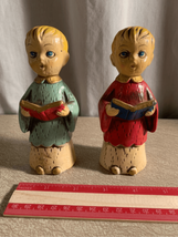 Christmas Choir Boy Carolers Figurines Set Vintage Japan Red &amp; Aqua 5” Tall - $15.05