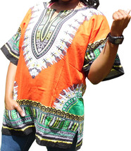 Womens Orange Dashiki Shirt African Blouse Top Rap Rapper ~ Fast Shipping - £9.48 GBP