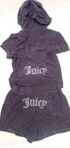 Juicy Couture Bling Terry Short Sleeve Hoodie &amp; Shorts Set Liquorice Bla... - €60,26 EUR