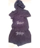 Juicy Couture Bling Terry Short Sleeve Hoodie &amp; Shorts Set Liquorice Bla... - €59,98 EUR