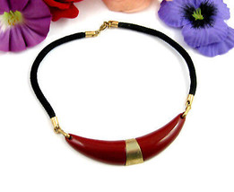 Sarah Coventry Necklace Vintage New Yorker Rusty Brown Black Cord Choker 15&quot; - £14.85 GBP