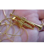 (M-209-E) TRUMPET Pendant NECKLACE jewelry 24k gold plate Bach Stradivarius - £19.41 GBP