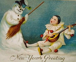 New Years Postcard Mean Snowman Harlequin Series 47 Embossed Allegheny PA 1910 - £42.21 GBP