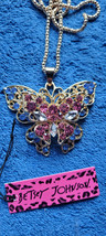 New Betsey Johnson Necklace Butterfly Pink Rhinestones Spring Summer Collectible - £11.98 GBP