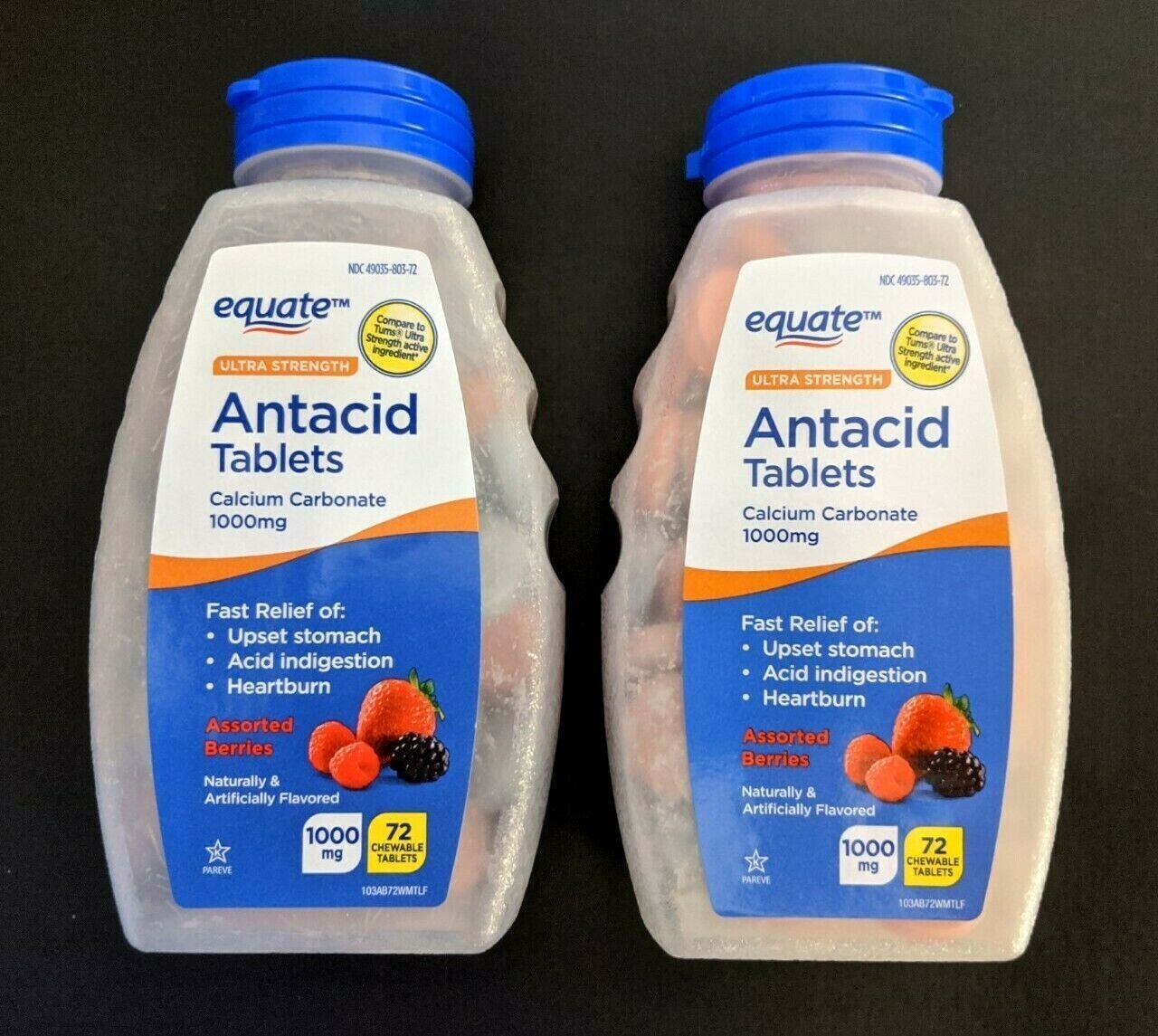 2PK Equate Ultra Strength Antacid 72 Chewable Tablets 1000mg Berry SAME-DAY SHIP