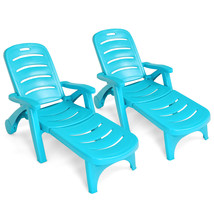 Costway 2 PCS Folding Chaise Lounge Chair 5-Position Adjustable Turquoise - £366.89 GBP