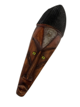 African Tribal Mask Oval Carved Ghana Wood 18” Glass Eyes Africa Warrior - £58.99 GBP