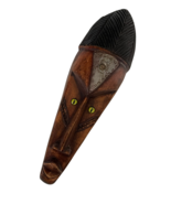 African Tribal Mask Oval Carved Ghana Wood 18” Glass Eyes Africa Warrior - £58.73 GBP