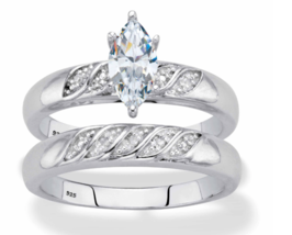 Marquise Cut Cz Bridal 2 Ring Set Band Platinum Sterling Silver 6 7 8 9 10 - £159.83 GBP