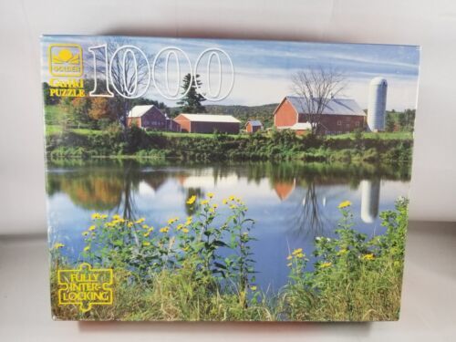 Golden Guild Sheldon Junction Vermont Jigsaw Puzzle 1000 Piece Barn Farm Flowers - £8.16 GBP