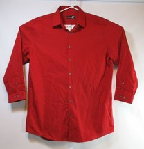 JF J. Ferrar Slim Shirt Button Front Long Sleeve Red Cotton Polyester Me... - £11.95 GBP