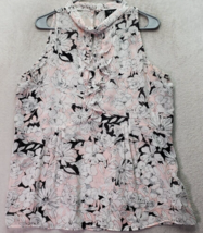 Laundry by Shelli Segal Blouse Women Sz 10 Pink Floral Sheer Keyhole Ruffle Trim - £18.88 GBP