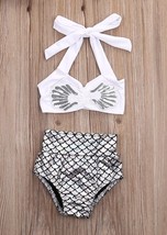 NWT Girls Mermaid Silver Shimmer Bikini Swimsuit Bathing Suit 2T 3T 4T 5T - £8.76 GBP