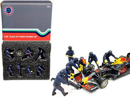 Formula One F1 Pit Crew 7 Figurine Set Team Blue for 1/43 Scale Models American - £47.03 GBP