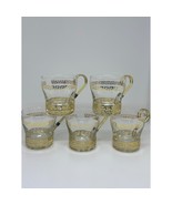 VTG Libbey Gold Greek Key Glass Set 5 Continental Coffee Tea Cups Brass ... - $39.83