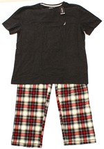 Nautica Black Short Sleeve Crew Neck Shirt &amp; Plaid Pants Sleep Set Men&#39;s... - £62.90 GBP