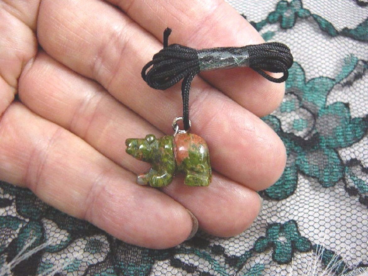 (an-bear-11) BEAR cub bears Green orange carving PENDANT necklace FIGURI... - $7.70