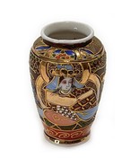 Miniature Vase Satsuma Style Moriage Gold Gild Hand Painted 3” Japan Vin... - $11.85