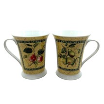 2 Pimpernel Porcelain Coffee Tea Mug Made in England Apples Pears 5&quot; high - $19.40