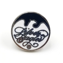 Vintage Silver Eagles Cursive Letters White Bird Round Enamel Lapel Pin Tie Tack - £7.32 GBP