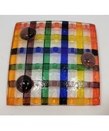 4x4&quot; Decorative Tray Fused Art Glass Colorful Woven Pattern - £19.82 GBP