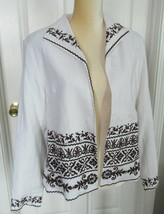 Coldwater Creek linen blend Ivory lined Open Front Embroidered Jacket Si... - $12.99