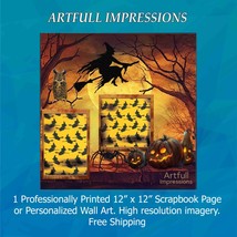 Halloween - Witch in Flight Personalized Scrapbook Pages or Seasonal Wal... - $22.00