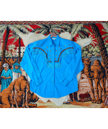 Vtg 1990s SIDE SADDLE Blue NAVAJO Fringe AZTEC Western COWGIRL Rodeo Shi... - £57.10 GBP
