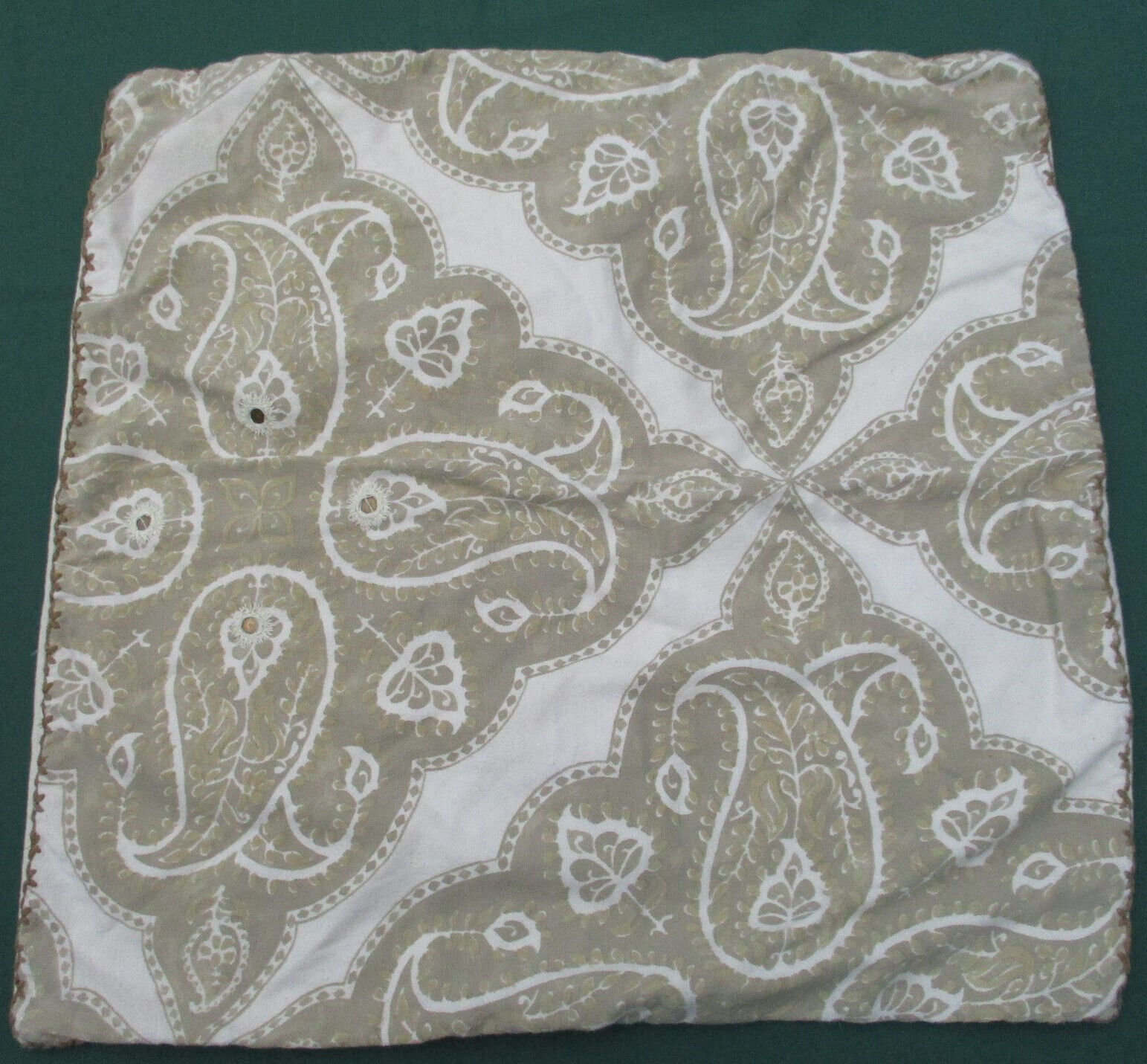 Pottery Barn Cotton Medallion Paisley Taupe and Cream Pillow Sham 24" Square - $20.90