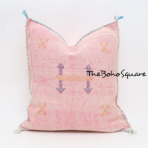 Handmade &amp; Hand-Stitched Moroccan Sabra Cactus Pillow, Moroccan Cushion, Pink - £51.19 GBP