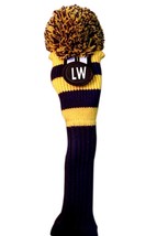 Tour Lob Wedge (LW) Hybrid Blue Yellow Golf Headcover Knit Pom Pom Class... - $15.48