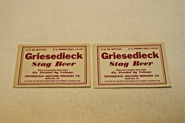 Lot of 2 Griesedieck STAG Bottle Labels Western Brewery Co Belleville, I... - $12.86