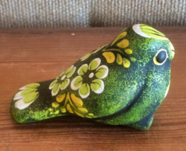 Mexican Bird Clay Pottery Green Yellow Floral Motif Handmade Ceramics - £18.98 GBP